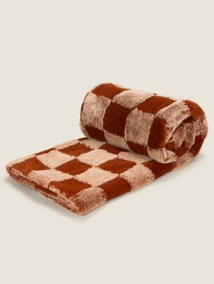 Brown Checkerboard Faux Fur Throw Home at ASDA