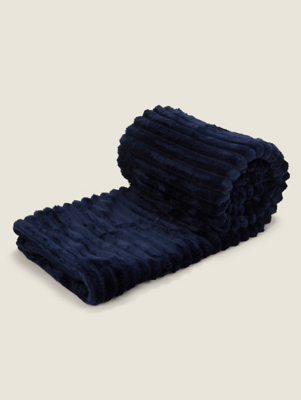 Navy Ribbed Super Soft Throw Home at ASDA