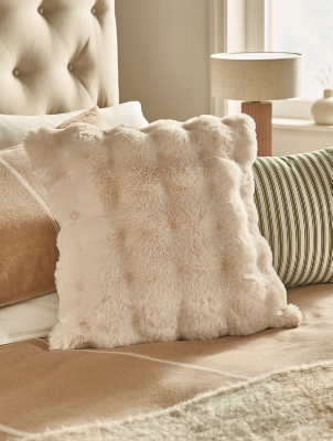 Stacey Cream Solomon Bobble Faux Fur Cushion Home at ASDA