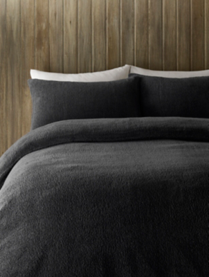 Charcoal Plain Teddy Duvet Set Home at ASDA