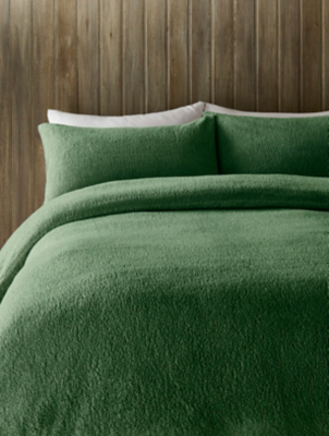 Forest Green Plain Teddy Duvet Set Home at ASDA