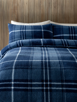 Navy Winter Check Printed Teddy Duvet Set Home at ASDA