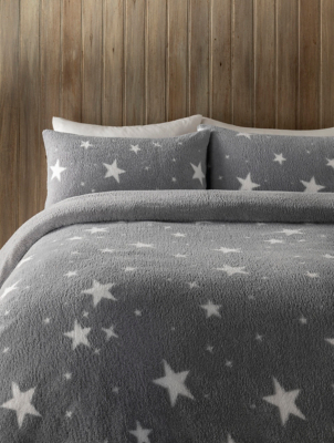 Grey Star Teddy Fleece Duvet Set Home at ASDA