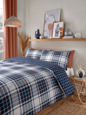 Blue Checked Brushed Cotton Duvet Set Home at ASDA