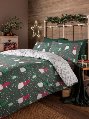 Green Christmas Gonks Duvet Set Home at ASDA