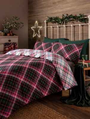 Christmas Diagonal Check Duvet Set Home at ASDA