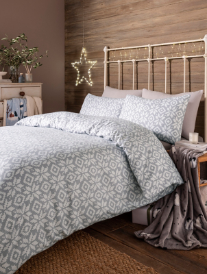 Grey Brushed Cotton Fairisle Duvet Set Home at ASDA