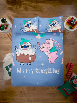 Disney Christmas Stitch and Angel Pudding Blue Duvet Set Home
