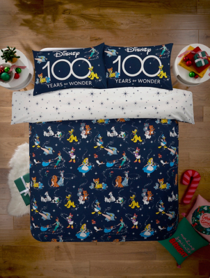 Disney 100 Christmas Navy Duvet Set Home at ASDA