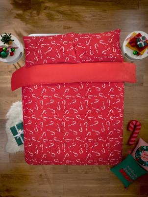 Red Christmas Candy Cane Super Soft Fleece Duvet Set Home at
