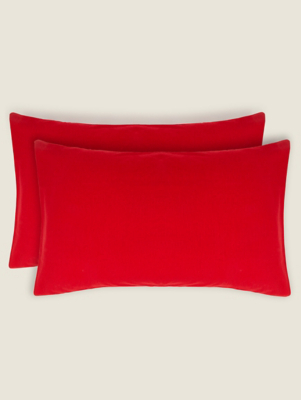 Red Brushed Cotton Pillowcase Pair Home at ASDA