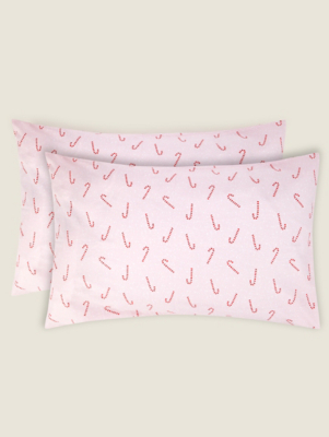 Pink Christmas Candy Cane Pillowcase Pair Home at ASDA