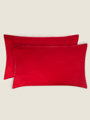Red Easycare Pillowcase Pair Home at ASDA