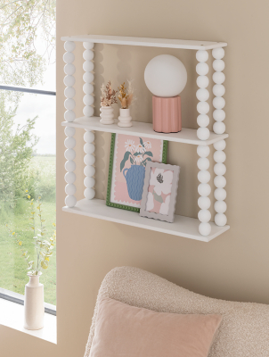 White Wooden Wall Shelf With Bobbin Edge Home at ASDA