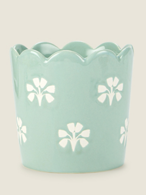 Green Parisian Breakfast Scalloped Plant Pot Home at ASDA