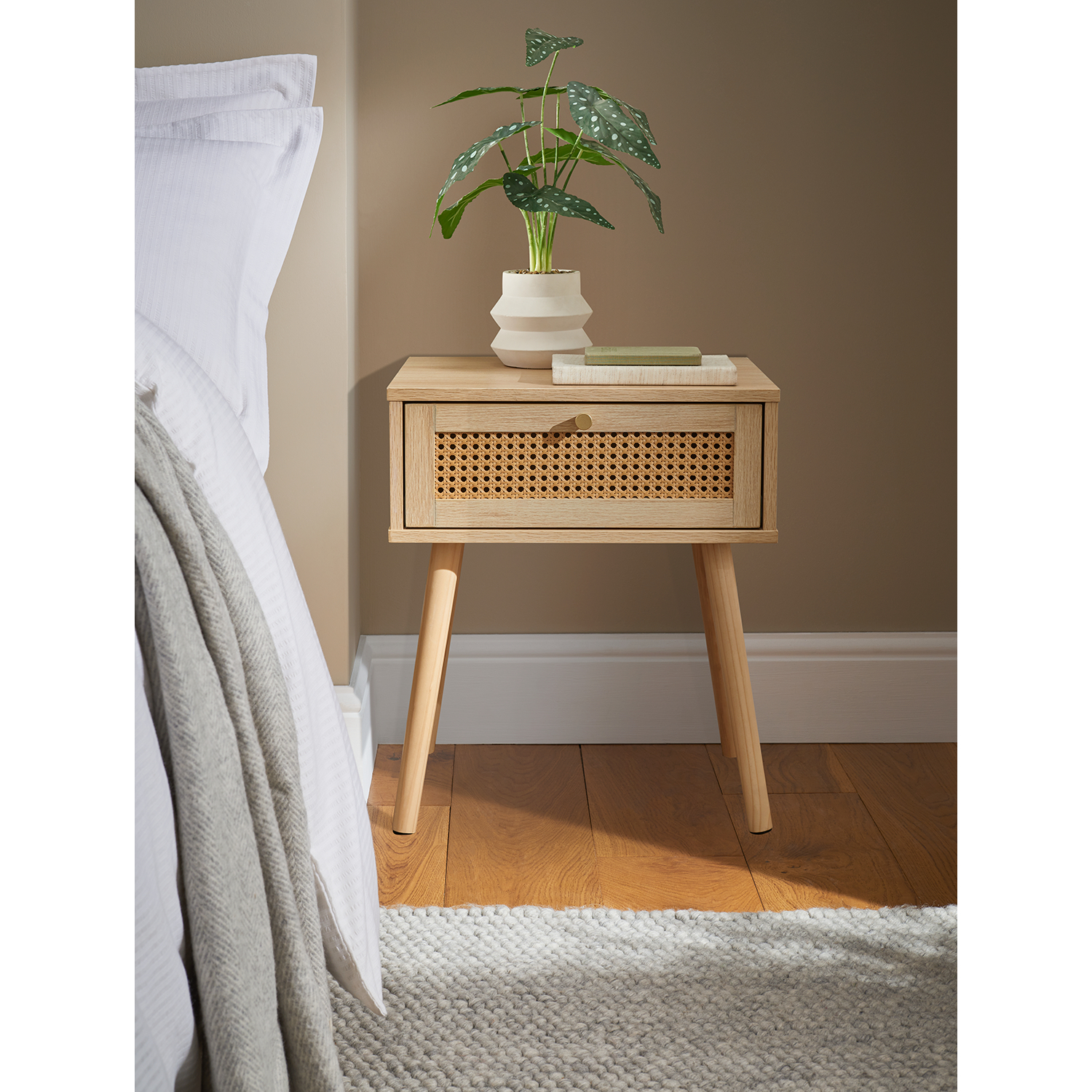 George Natural Rattan Bedside Table With Drawer