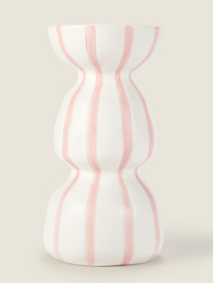 Pink Striped Vase Home at ASDA