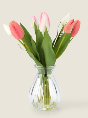 Pink Artificial Tulips In Vase Home at ASDA