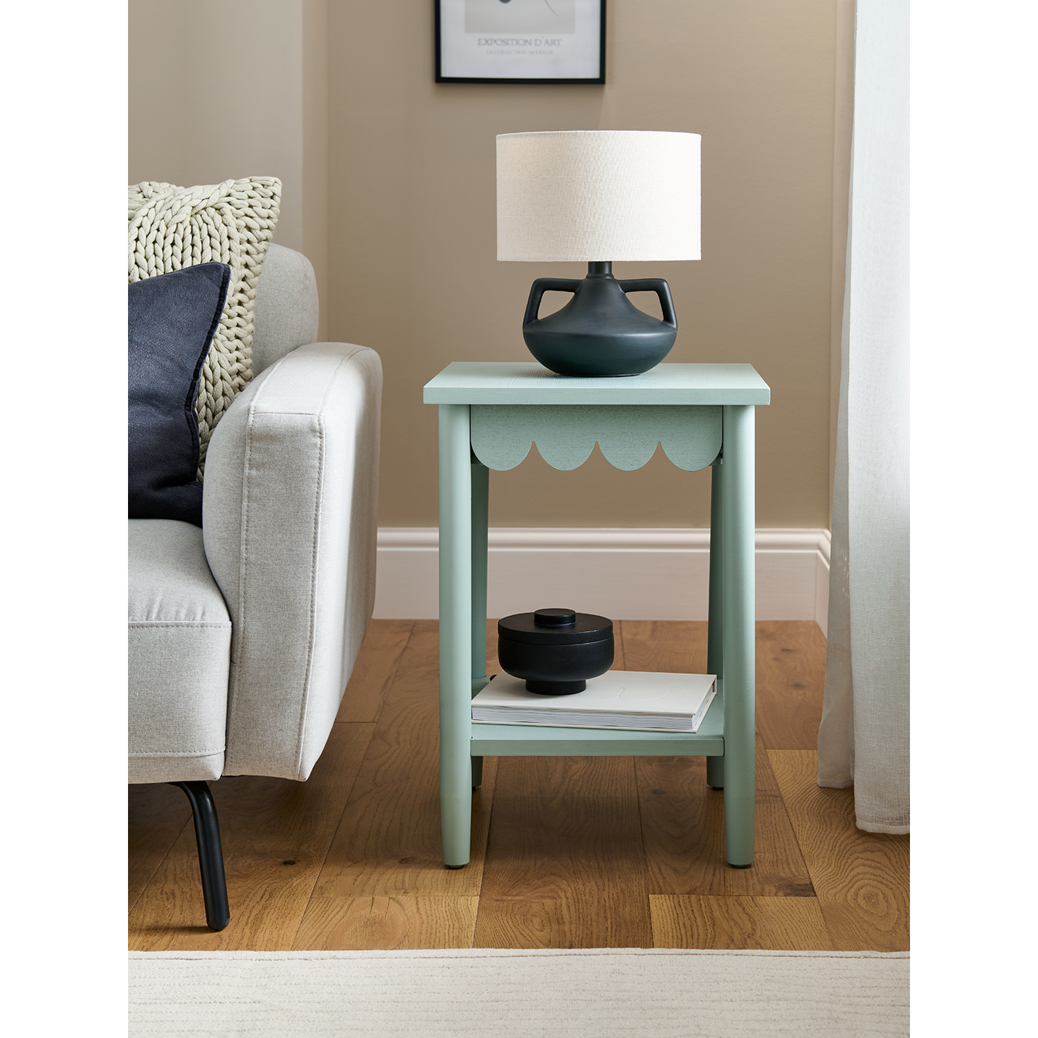 George Sage Green Square Scallop Side Table
