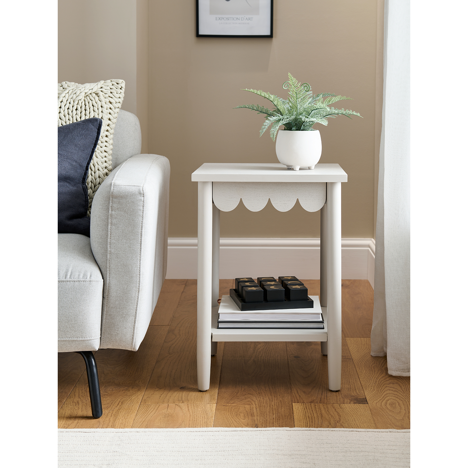 George Oatmeal Square Scallop Side Table