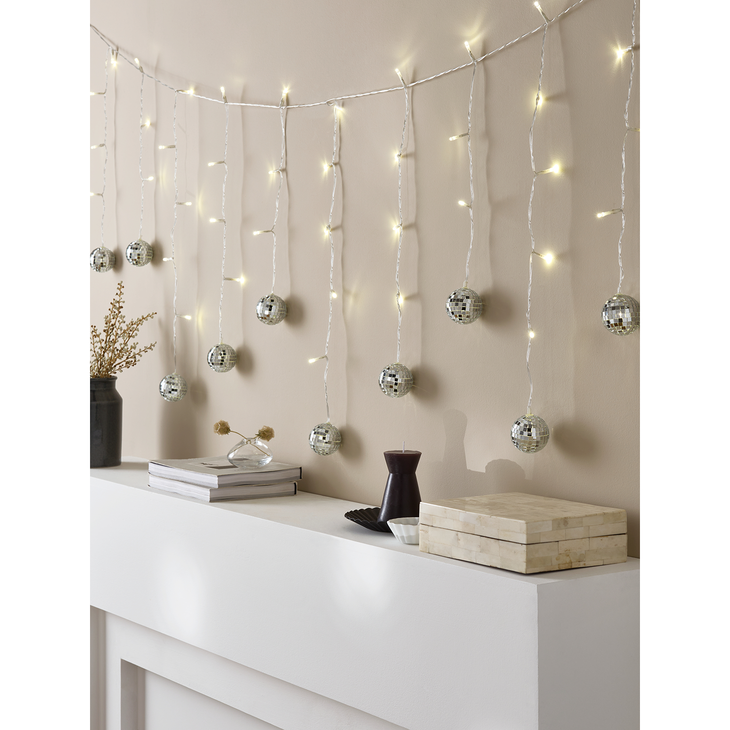 George Silver -Tone Disco Ball String Lights