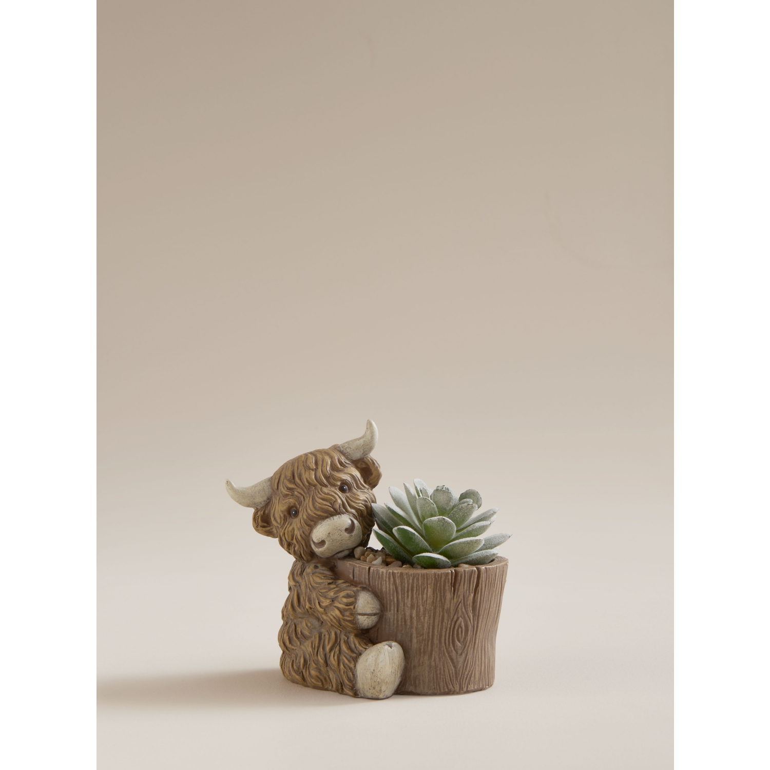 George Brown Artificial Succulent In Highland Cow Planter
