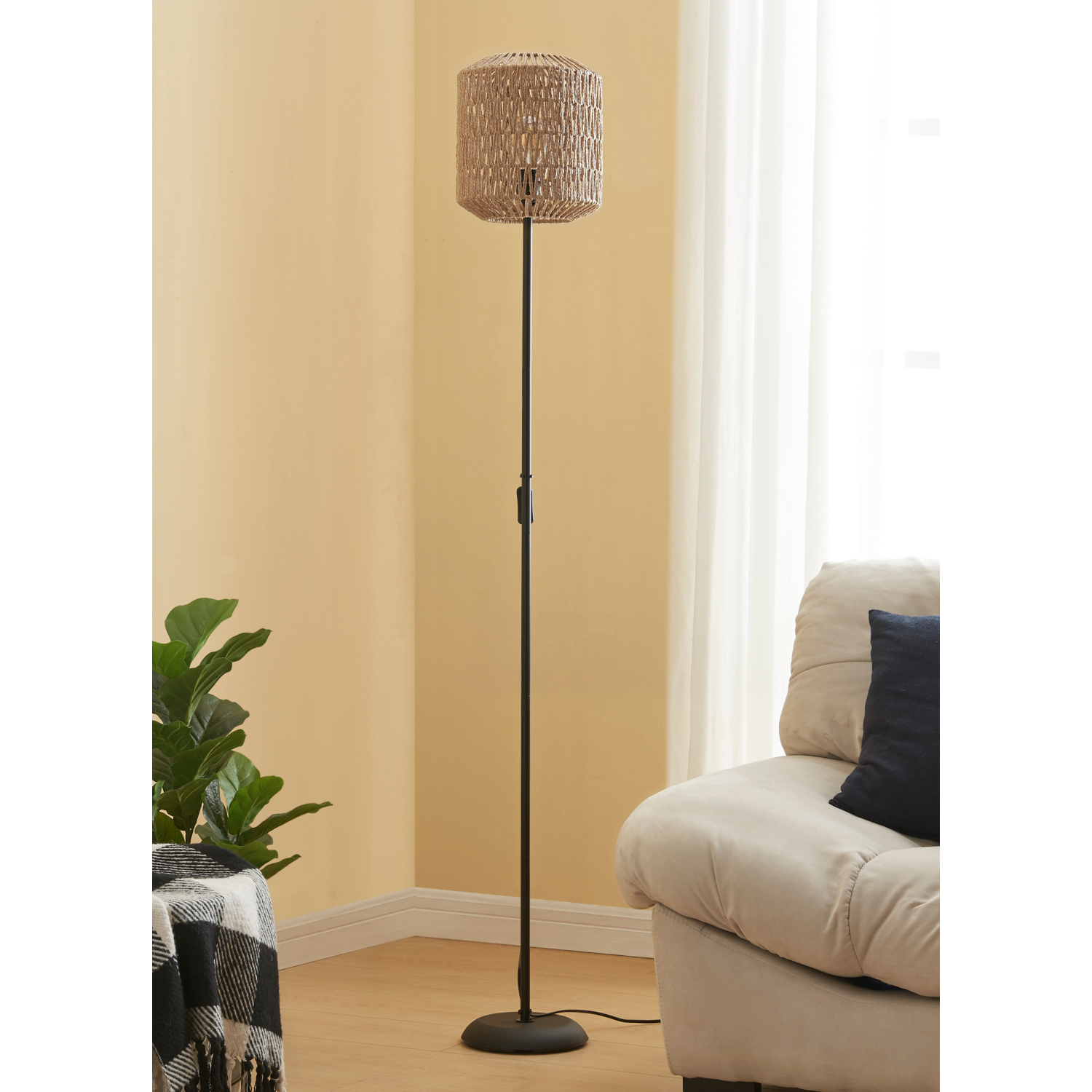 George Black Rattan Floor Lamp