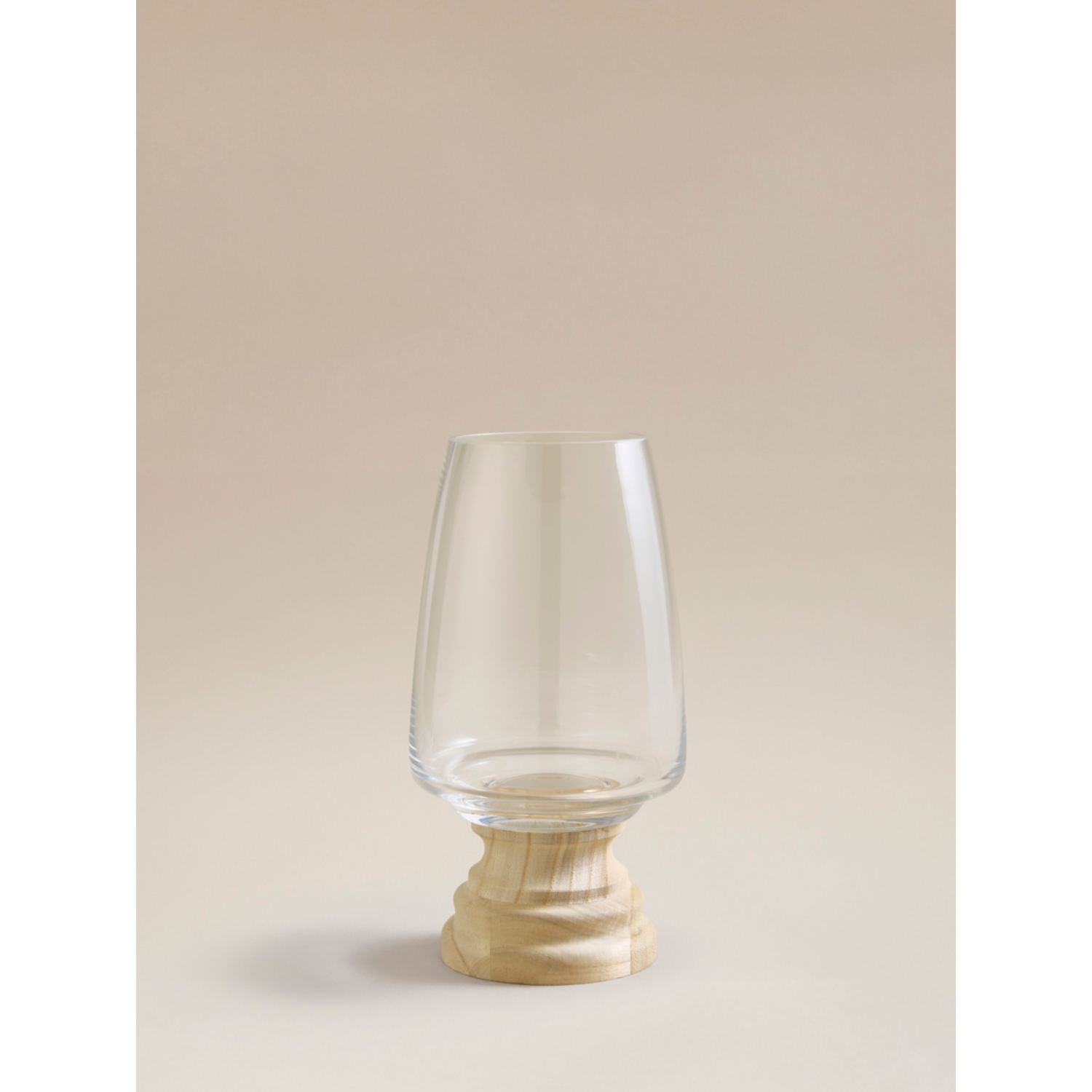George Clear Hurricane Vase With Wood Base