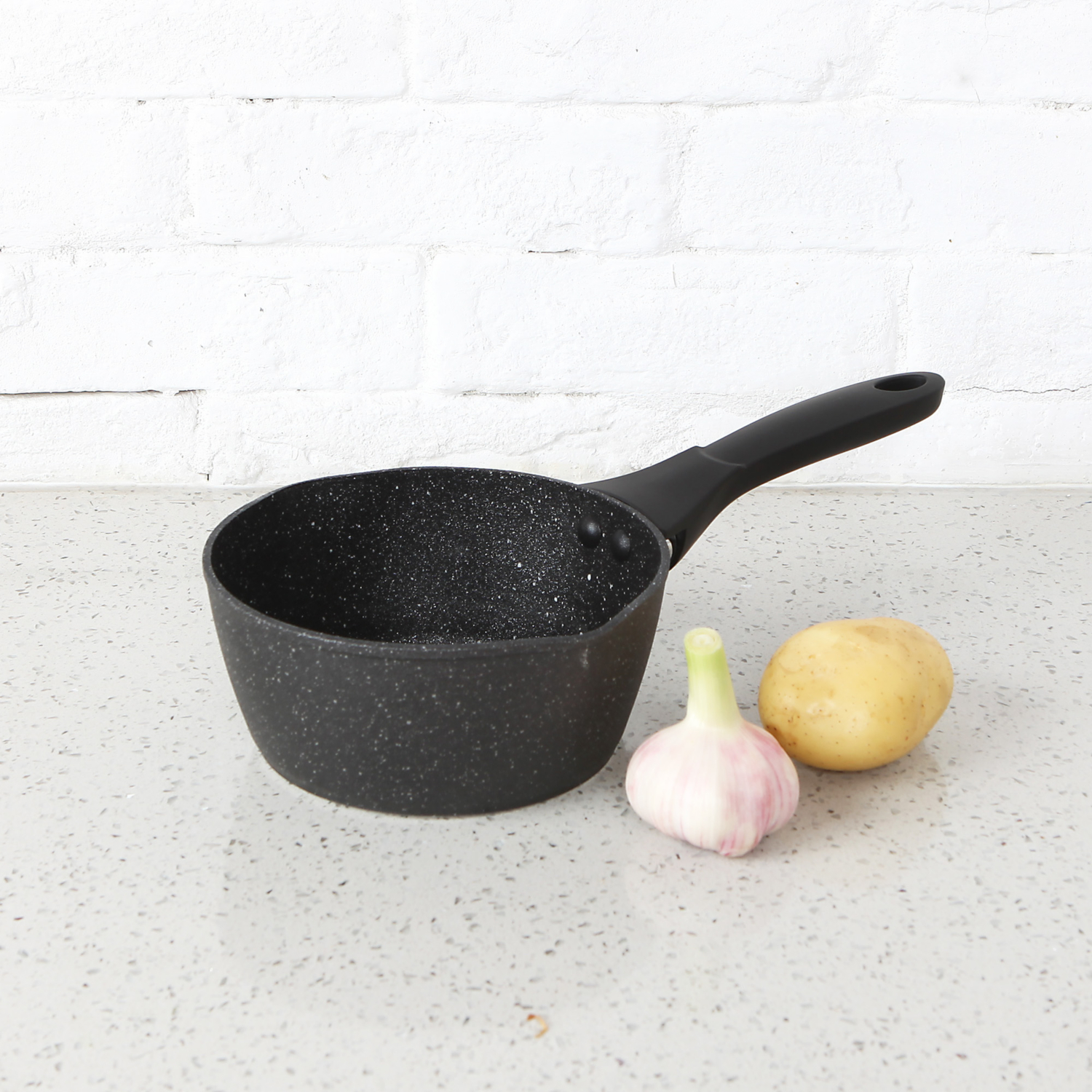 George Black Marble Effect Soft Grip Saucepan 16Cm