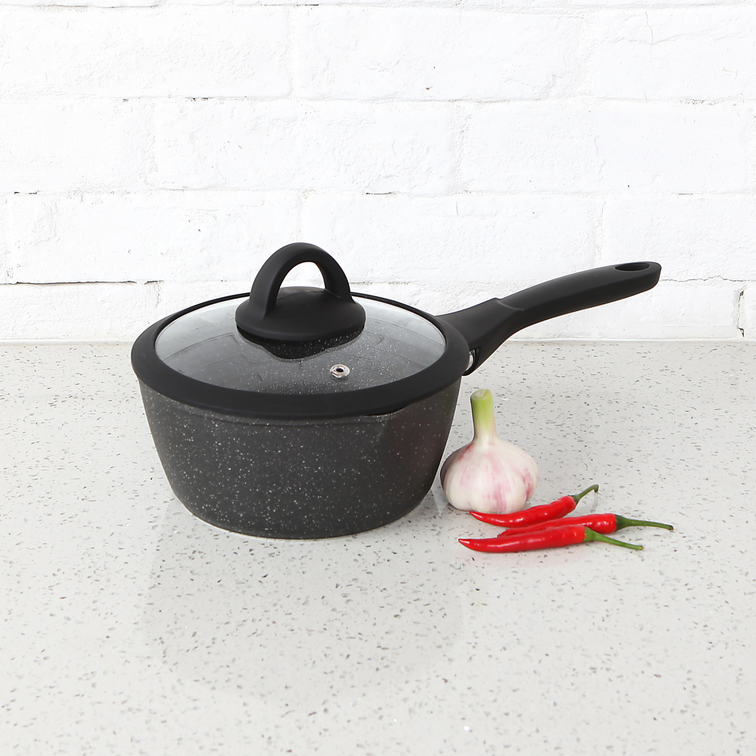 George Black Marble Effect Soft Grip Saucepan 18Cm