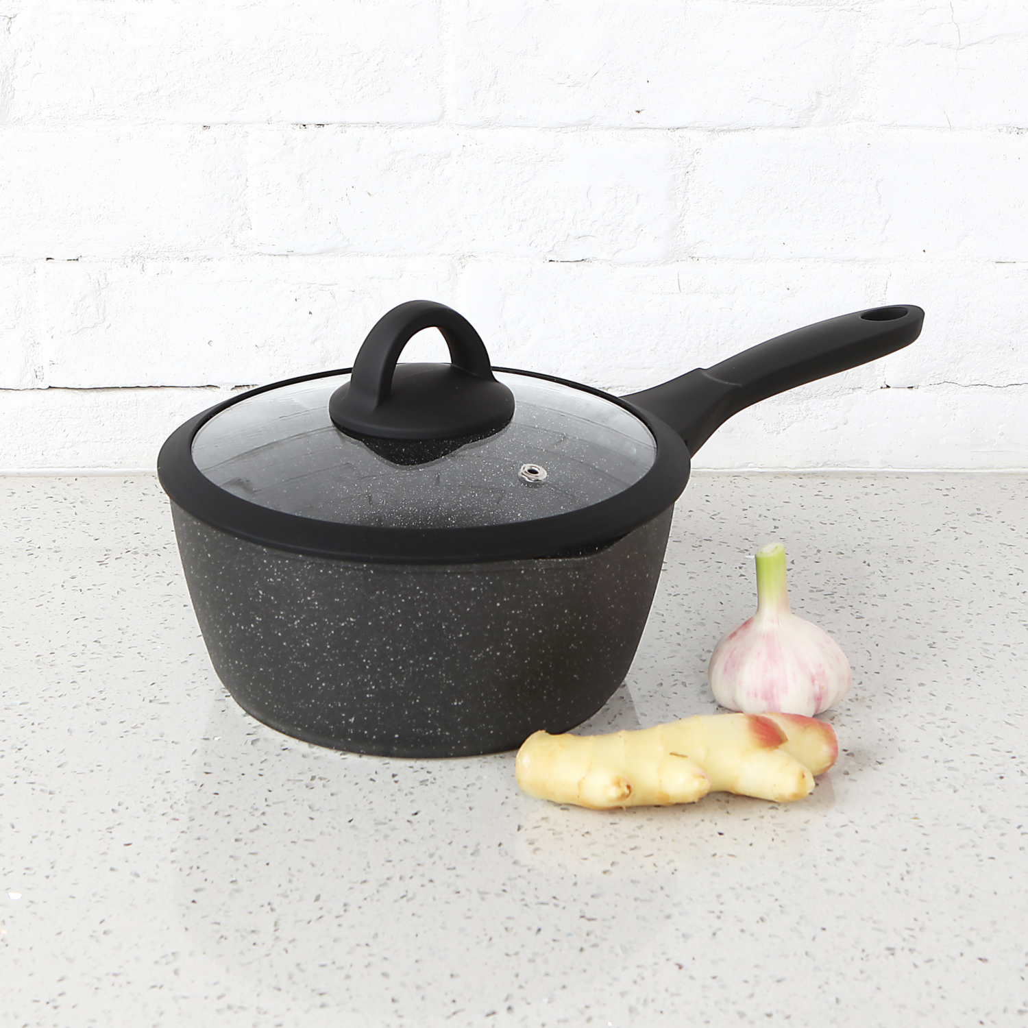 George Black Marble Effect Soft Grip Saucepan 20Cm