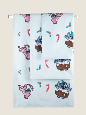Disney Stitch & Angel Blue Christmas Towel Home at ASDA