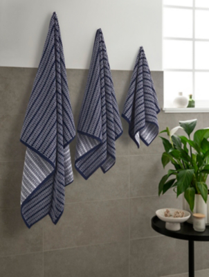 Navy Herringbone Towel Range Home at ASDA