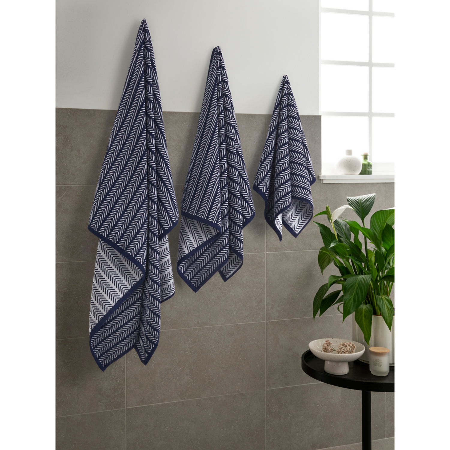 George Navy Herringbone Towel Range