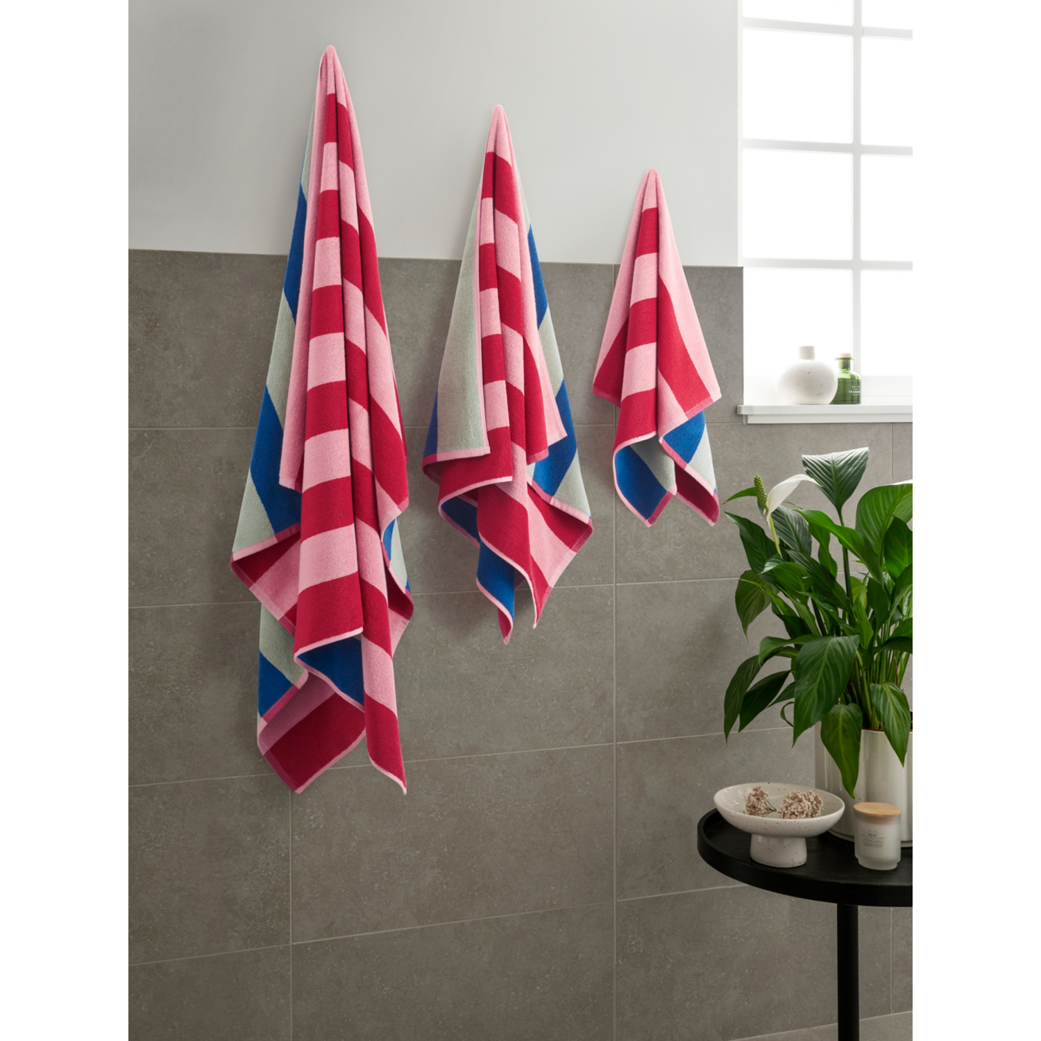 George Blue & Pink Reverse Stripe Towel Range