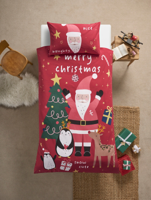 Red Santa Christmas Single Duvet Cover Home at ASDA