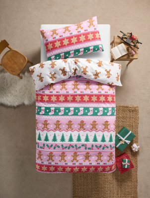 Pink Gingerbread Fairisle Duvet Cover Home at ASDA