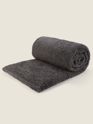 Grey Plain Teddy Throw Home at ASDA