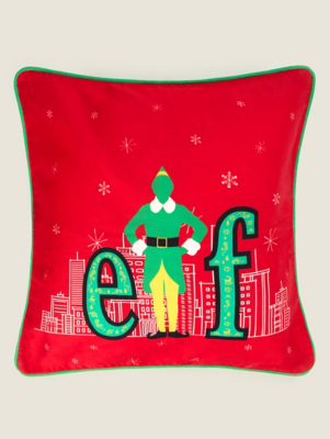 Red & Green Elf Print Christmas Cushion Home at ASDA