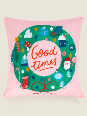 Pink Wreath Christmas Cushion Home at ASDA