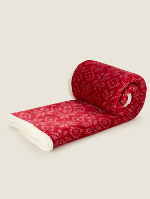 Red Fairisle Sherpa Christmas Throw Home at ASDA