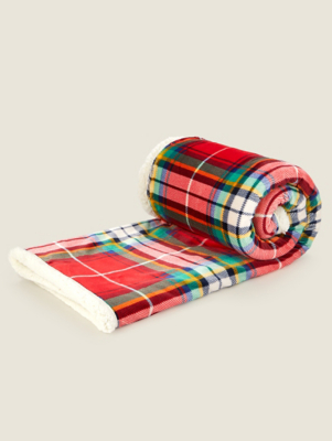 Red Check Sherpa Christmas Throw Home at ASDA