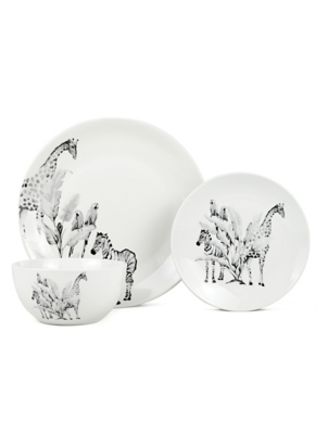 White Black Jungle Dinner Set 12 Piece Home George at ASDA