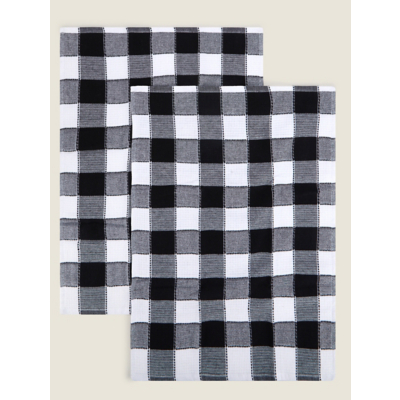 George Black & White Checked Cotton Tea Towel - Pack Of 2 - - George at Asda