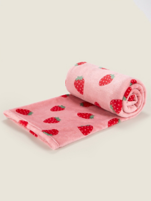 Red Strawberry Fleece Blanket Home at ASDA