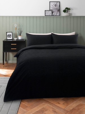 Black Embossed Flower Duvet Set Home at ASDA