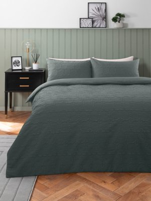 Dark Green Embossed Flower Duvet Set Home at ASDA