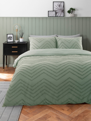 Light Green Tufted Zig Zag Duvet Set Home at ASDA