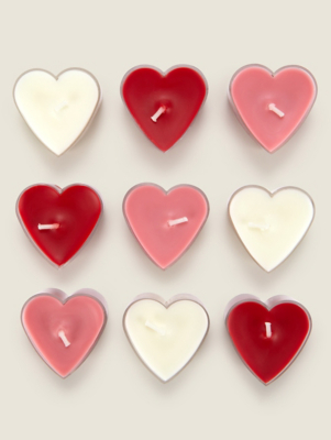 Red HeartShaped Unscented Tea Lights Set of 9 Home at ASDA