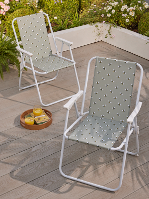 Folding Chair 2 Pack Green Daisy Print Outdoor Garden George At   5063089364390